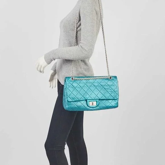 Chanel Turquoise 2.55 Reissue Quilted Classic Calfskin Leather 227 Jumbo Flap... Shoulder Bags